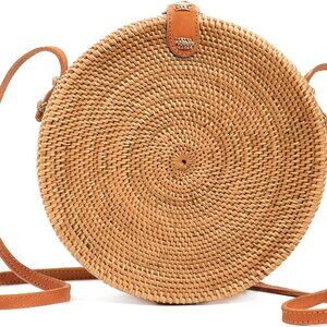 Round Rattan Bag for Women - Handmade Ata Wicker Woven Purse - Circle, Square, O